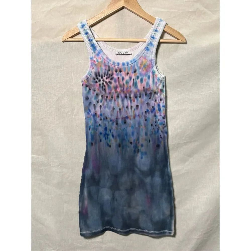 Rolla’s Tie Dye Ribbed Tank Dress Organic Cotton Bodycon Mini Dress Size S